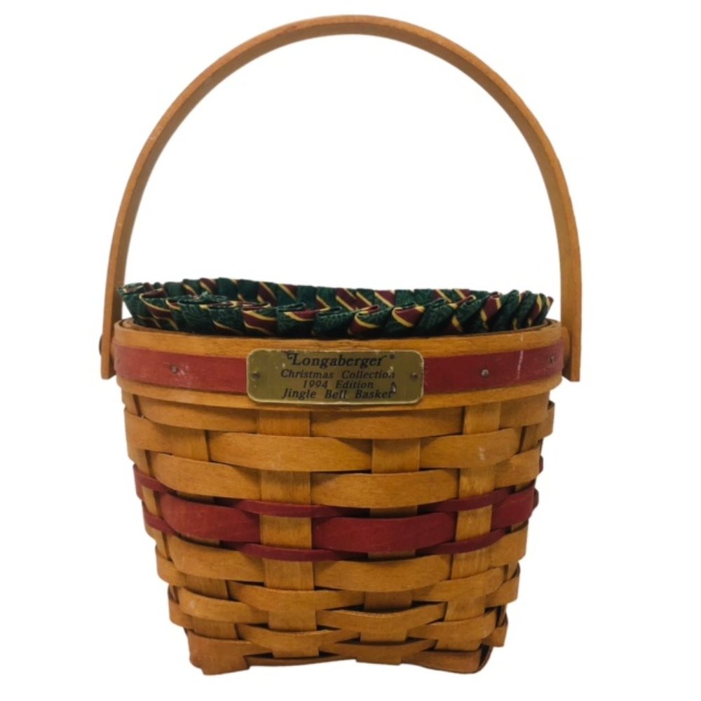 1994 Jingle Bell Longaberger Basket with Plastic Liner and Fabric Insert